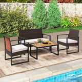Tangkula Patio Furniture Set with Cushioned Chairs & Wood Plastic Coffee Table