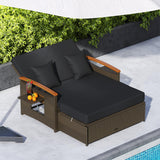 Tangkula Patio Rattan Daybed Set with Cushioned Loveseat and Storage Ottoman （Two Size)