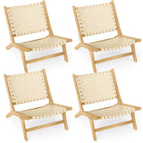 Tangkula Teak Wood Outdoor Mid-Century Accent Armless Chair
