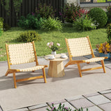 Tangkula Teak Wood Outdoor Mid-Century Accent Armless Chair