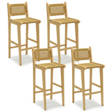Tangkula Teak Wood Bar Chair, 30” Rattan Bar Stool with Backrest & Footrest