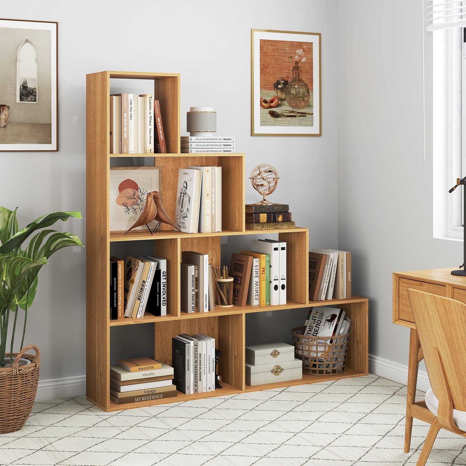 Tangkula 4-Tier Stepped Bookshelf, Freestanding Ladder Storage Shelf