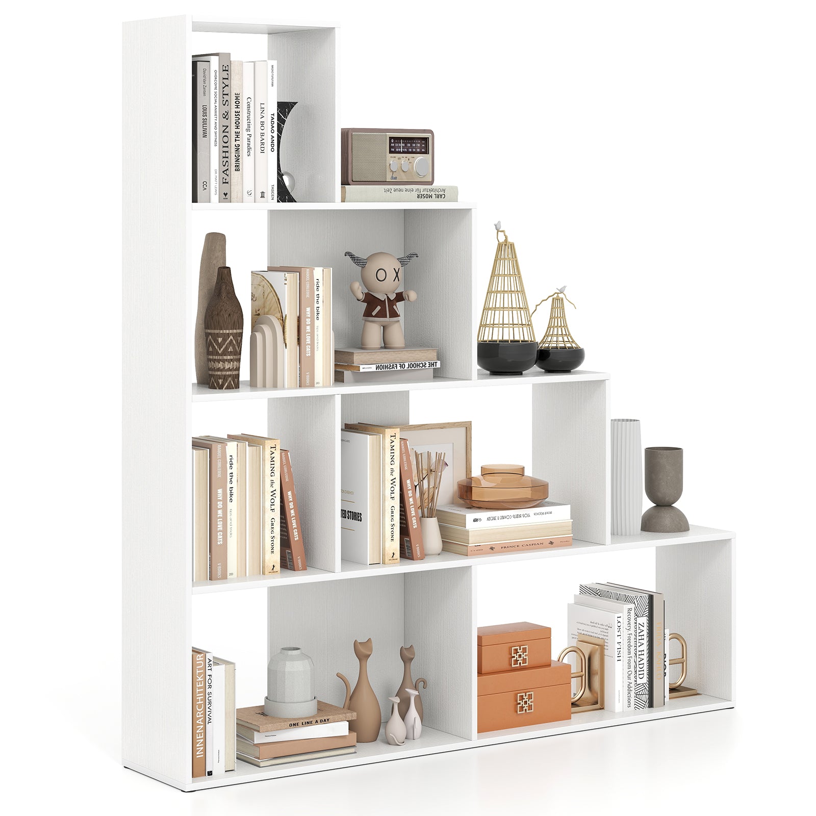 Tangkula 4-Tier Stepped Bookshelf, Freestanding Ladder Storage Shelf