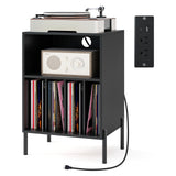 Tangkula Record Player Stand, Turntable Side Table Nightstand w/ Charging Station
