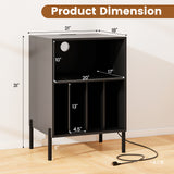 Tangkula Record Player Stand, Turntable Side Table Nightstand w/ Charging Station