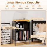 Tangkula Record Player Stand, Turntable Side Table Nightstand w/ Charging Station