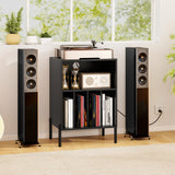 Tangkula Record Player Stand, Turntable Side Table Nightstand w/ Charging Station