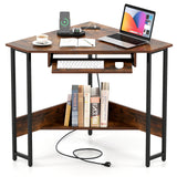 Tangkula Corner Desk with Keyboard Tray, 90-Degree Triangle Corner Computer Desk