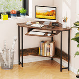 Tangkula Corner Desk with Keyboard Tray, 90-Degree Triangle Corner Computer Desk
