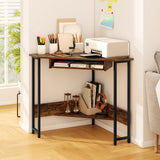 Tangkula Corner Desk with Keyboard Tray, 90-Degree Triangle Corner Computer Desk