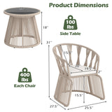 Tangkula 3 Piece Patio Leisure Chair Set with Tempered Glass Tabletop