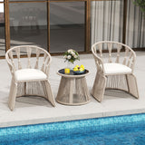 Tangkula 3 Piece Patio Leisure Chair Set with Tempered Glass Tabletop