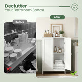 Tangkula Bathroom Floor Cabinet, Wooden Floor Storage Cabinet with Double Doors