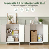 Tangkula Bathroom Floor Cabinet, Wooden Floor Storage Cabinet with Double Doors
