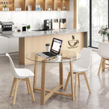 Tangkula 42" Round Glass Dining Table Set for 4-6, 0.3” Modern Tempered Glass Tabletop with 4 Padded Chairs