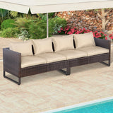 Tangkula 2 Pieces Patio Furniture Sofa Set, Patiojoy Wicker Conversation Set with Cushions and Sofa Clips