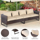 Tangkula 2 Pieces Patio Furniture Sofa Set, Patiojoy Wicker Conversation Set with Cushions and Sofa Clips