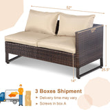 Tangkula 2 Pieces Patio Furniture Sofa Set, Patiojoy Wicker Conversation Set with Cushions and Sofa Clips