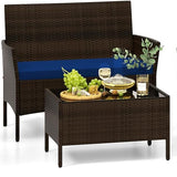 Tangkula 4/8 Piece Patio Rattan Conversation Set, Outdoor Wicker Furniture Set with Chair, Loveseat & Tempered Glass Table