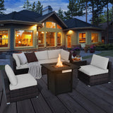 Tangkula 7 Pieces Patio Furniture Set with 28" 50000 BTU Propane Gas Fire Pit Table