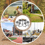 Tangkula 8 Person Picnic Table, Outdoor Round Picnic Table with 4 Built-in Benches, Umbrella Hole