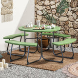 Tangkula 8 Person Picnic Table, Outdoor Round Picnic Table with 4 Built-in Benches, Umbrella Hole