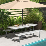 Tangkula 6 Ft Folding Picnic Table, Outdoor Picnic Table with 2 Built-in Benches, Umbrella Hole