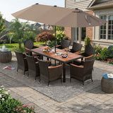 Tangkula 11 Pieces Patio Dining Set with 15ft Double-Sided LED Patio Umbrella (Base Included)