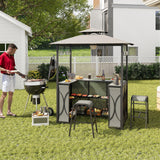 Tangkula 3-Piece Patio Bar Set, Grill Gazebo & 2 Bar Stools with Tempered Glass Bar Table, Metal Storage Shelves