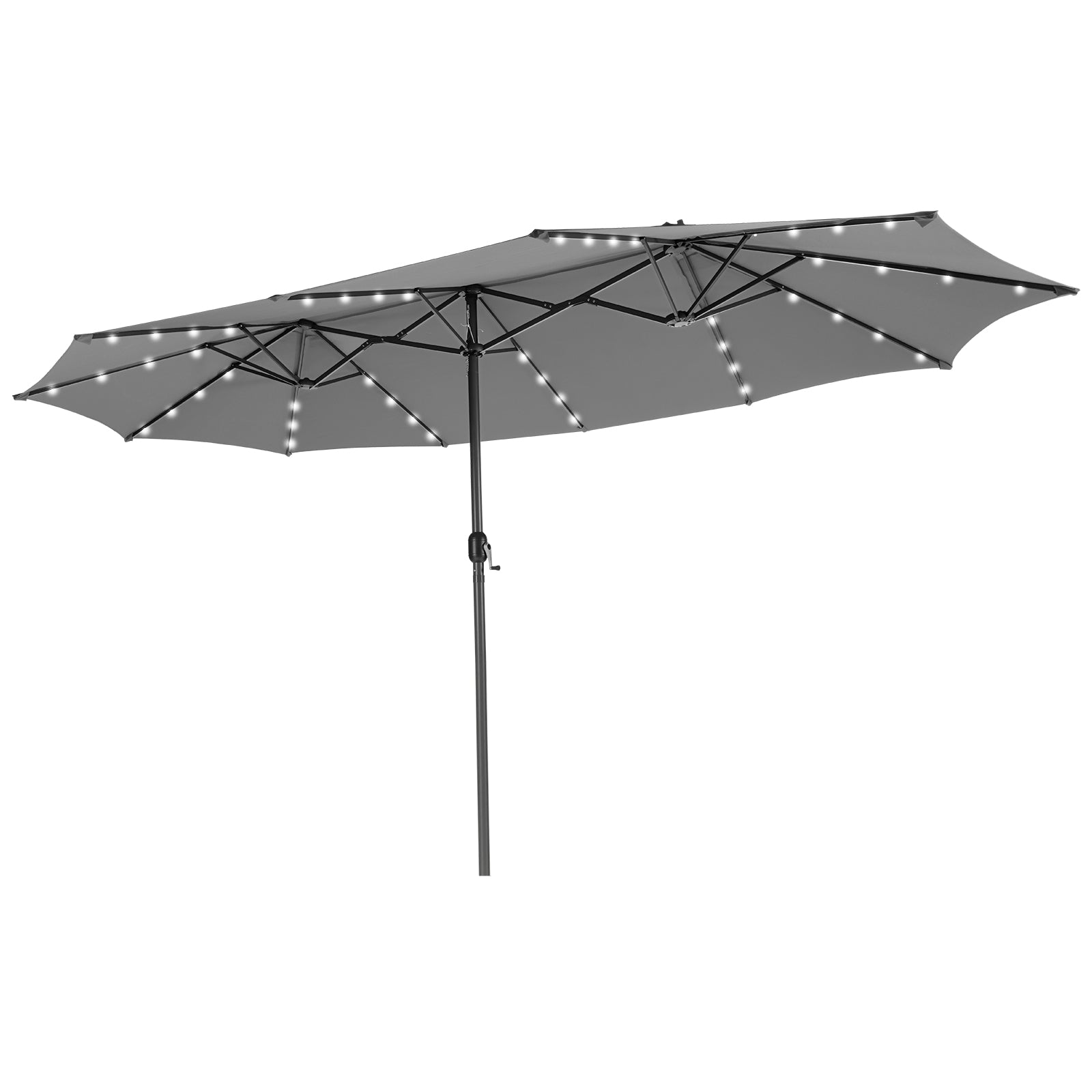 Tangkula 15 Ft Twin Patio Umbrella with 48 LED Lights, Double-Sided Outdoor Umbrella - Grey Tangkula 15 Ft Twin Patio Umbrella with 48 LED Lights, Double-Sided Outdoor Umbrella - Grey