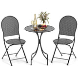 Tangkula 3 Pieces Patio Bistro Set, Metal Table and Folding Chair Set for 2