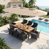 Tangkula 11 Piece Patio Wicker Dining Set w/Double-Sided Patio Umbrella