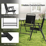 Tangkula Outdoor Folding Chairs Set of 2, Patio Dining Chairs with Breathable Seat & Cozy Armrests