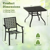 Tangkula 5 Pieces Metal Patio Dining Set, 37" Square Dining Table with 4 Stackable Chairs