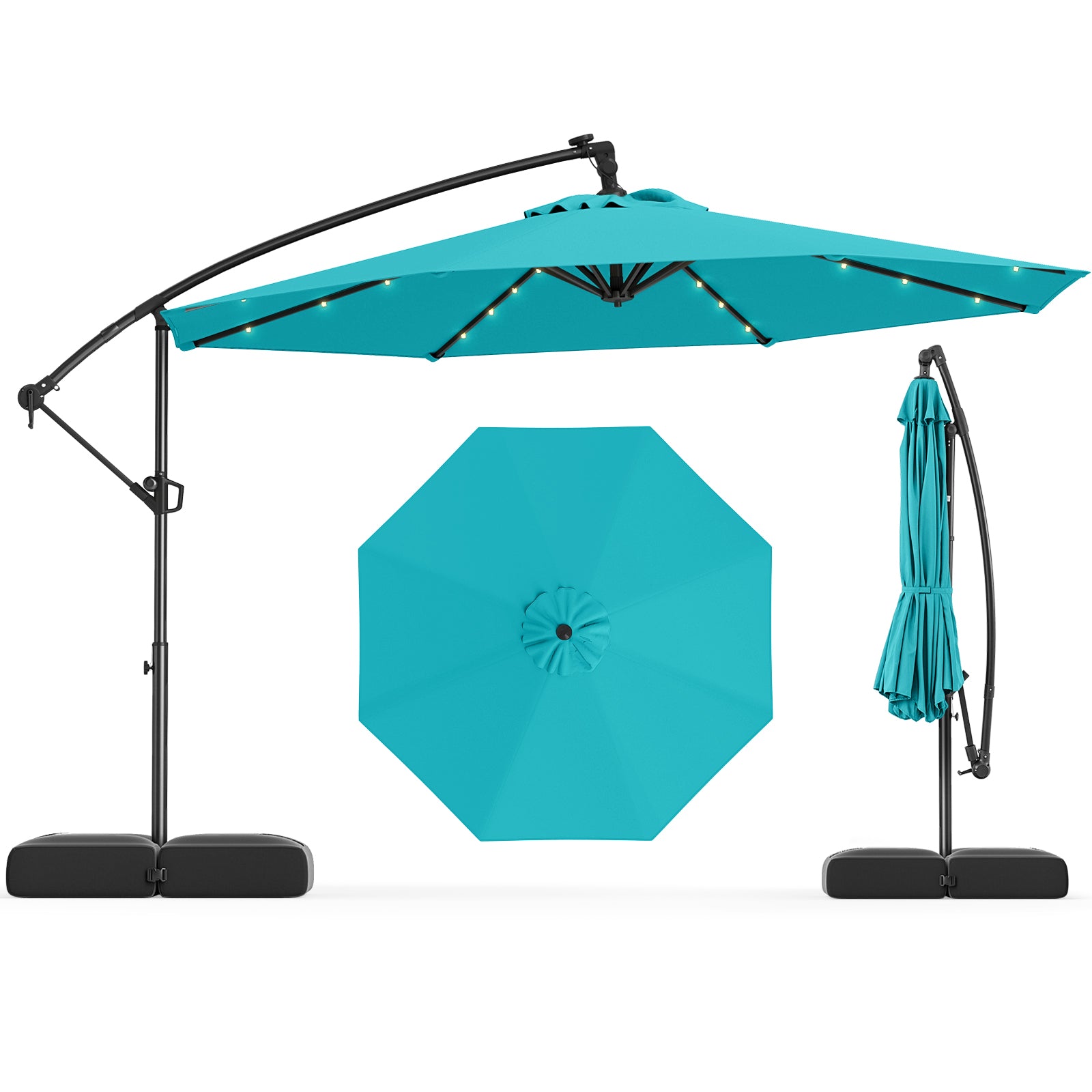 Tangkula 10ft Solar LED Patio Umbrella with Base, Turquoise Tangkula 10ft Solar LED Patio Umbrella with Base, Turquoise