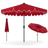 Tangkula 2-Tiers Scalloped Outdoor Table Market Umbrella with 32 LED Lights