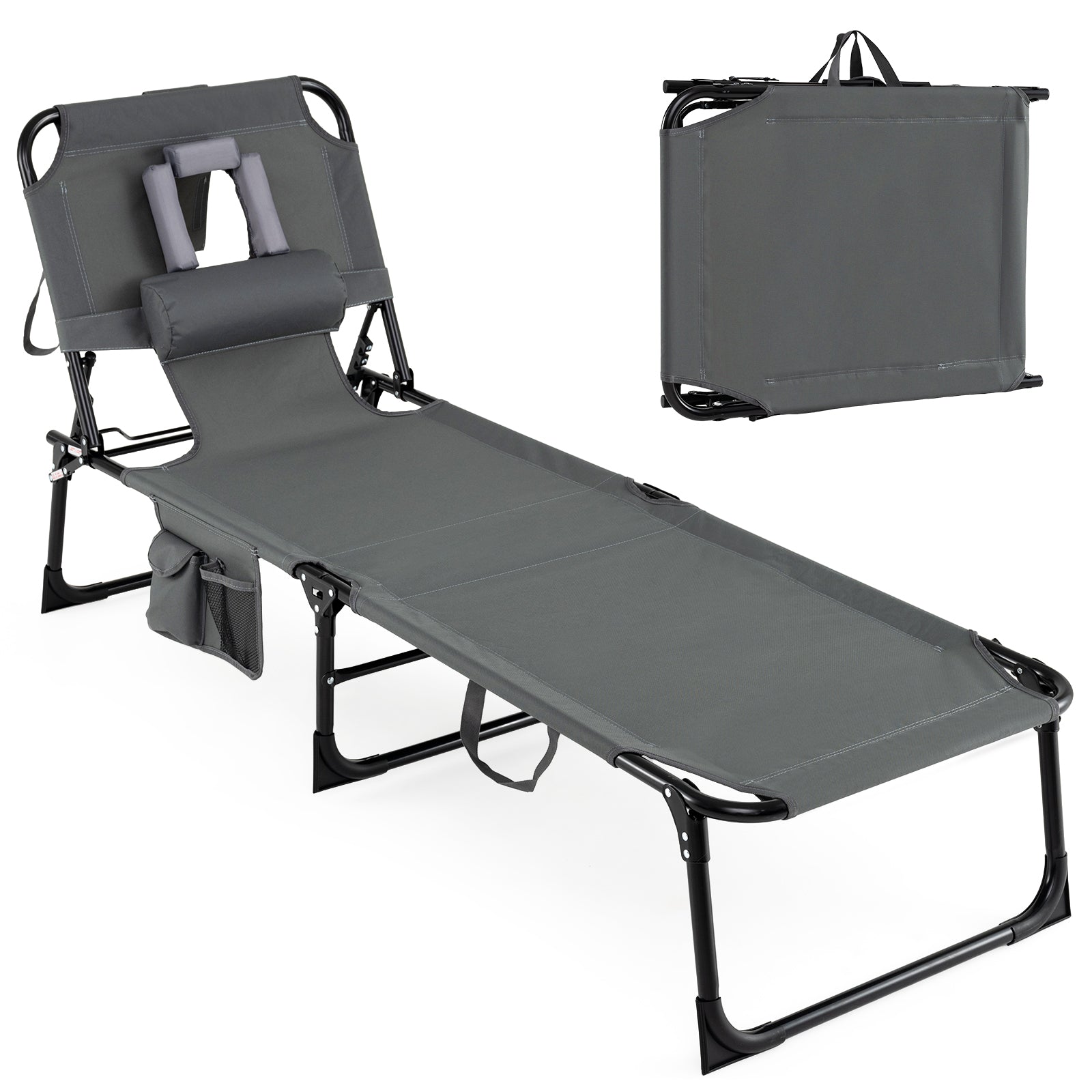 Beach Chaise Lounge Chair with Hole for Face,  for Outdoor Backyard Poolside