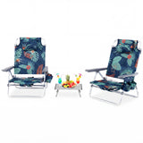 Tangkula Set of 2 Backpack Beach Chair, 5-Position Lay Flat Beach Chairs with Cooler Bag