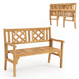 Tangkula Foldable Garden Acacia Wood Bench, Folding Patio Bench