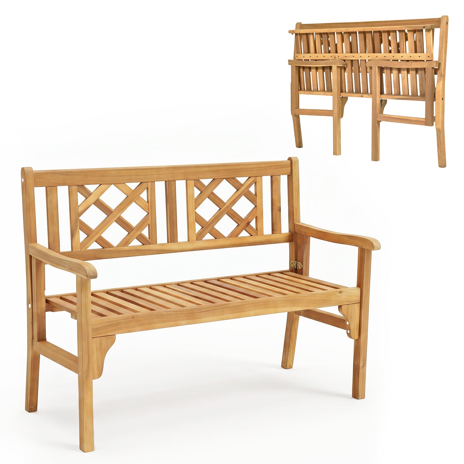 Tangkula Foldable Garden Acacia Wood Bench, Folding Patio Bench