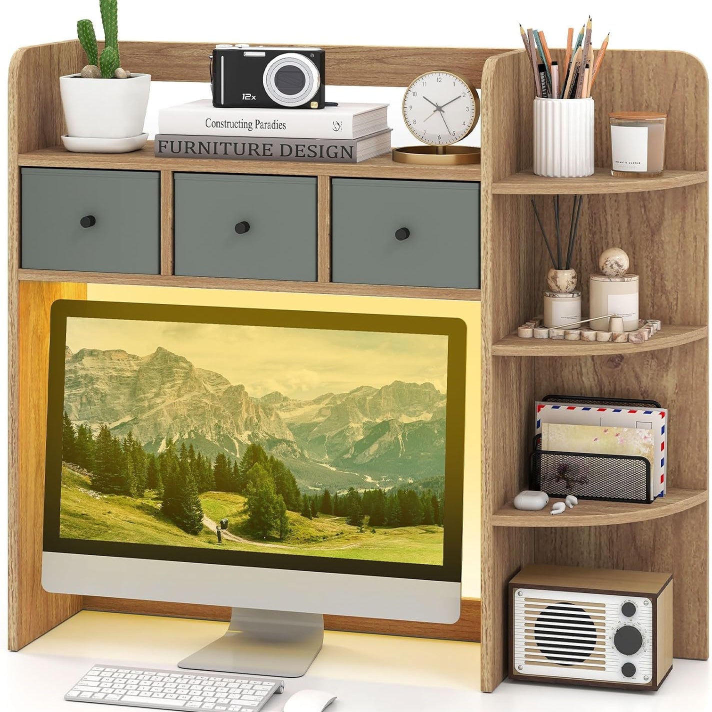 Tangkula Desktop Bookshelf with LED Lights