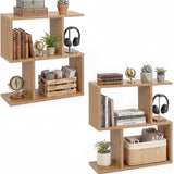 Tangkula 2 Tier Geometric Bookshelf, Freestanding Wood Display Shelf