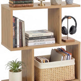 Tangkula 2 Tier Geometric Bookshelf, Freestanding Wood Display Shelf