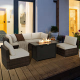 Tangkula 7 Piece Patio Furniture Set with Fire Pit Table, Includes 42 Inches 60,000 BTU Propane Rectangle Fire Pit Table