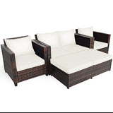 5 Pieces Patio Furniture Set, Outdoor Rattan Sofa Set w/Removable Cushions