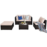 Tangkula 5 Piece Patio Furniture Set, Outdoor Sectional Rattan Sofa Set with Cushions and Coffee Table