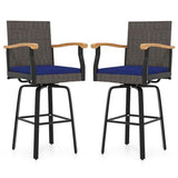 Tangkula Outdoor 360° Swivel Bar Stool with Cushion & Acacia Wood Armrests (1/2/4)