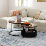 Tangkula Round Nesting Coffee Table Set of 2 with Fabric Storage Basket & Metal Frame