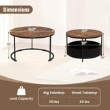 Tangkula Round Nesting Coffee Table Set of 2 with Fabric Storage Basket & Metal Frame