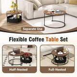 Tangkula Round Nesting Coffee Table Set of 2 with Fabric Storage Basket & Metal Frame